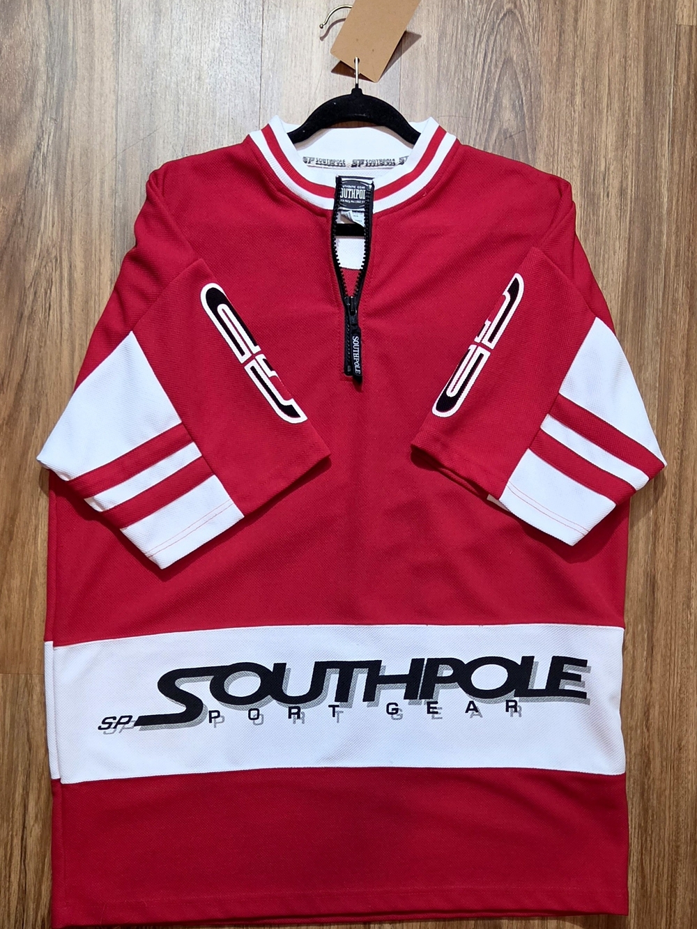 Southpole Red and White Zip-Up Athletic Jacket with Black Trim